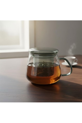 Borosilikat Cam Bitki Çayı Demleme Kupası Cam Süzgeçli Ve Cam Kapaklı Fincan 350 Ml Tek Kişilik Çay Bardağı Tombul Füme Rengi