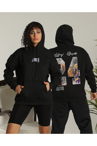 Sevgili Kombini Çift Unisex Oversize Baskılı Sweatshirt Siyah