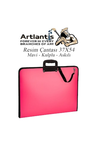 Pembe Resim Çantası Fermuarlı Kulplu 37x54 Cm 1 Adet Teknik Resim Dosya Çantası 35x50 Cm Askılı Proje Çantası Okul Sınıf