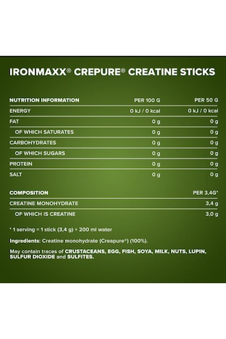 Ironmaxx Creatine Creapure Sticks 30x3,4g Aromasız