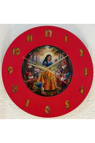 Kişiye Özel İsimli Çocuk Odası Duvar Saati Epoksi Dolgulu 35 Cm Masallar Serisi Kırmızı - Turuncu