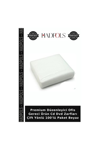 Premium Düzenleyici Ofis Gereci Ürün Cd Dvd Zarfları Çift Yönlü 100'lü Paket Beyaz