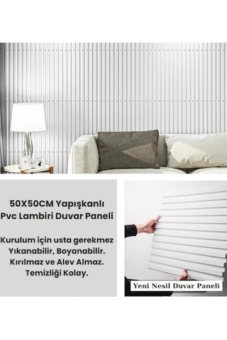 50cm X 50cm 1 Adet 3d Abs Malzeme Pvc Dayanıklı Duvar Paneli Silinebilir Lambiri Model Beyaz Panel
