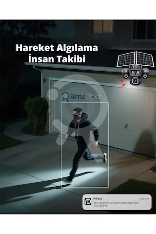 Rmztech Ztech Z7 Plus 4 Kameralı 8mp E-sim Çift Solar Panel 4g Aov Ptz Kamera Gece Renkli Görüş Hieasy