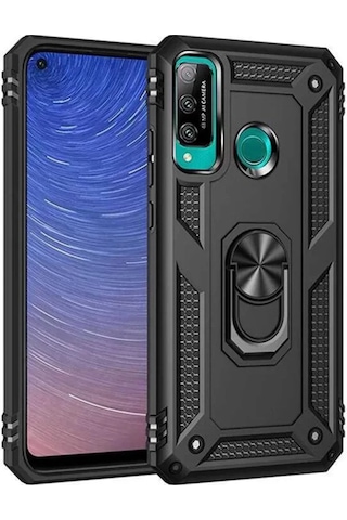Newface Huawei P40 Lite E Kılıf Sofya Yüzüklü Silikon Kapak - Siyah Resimdeki