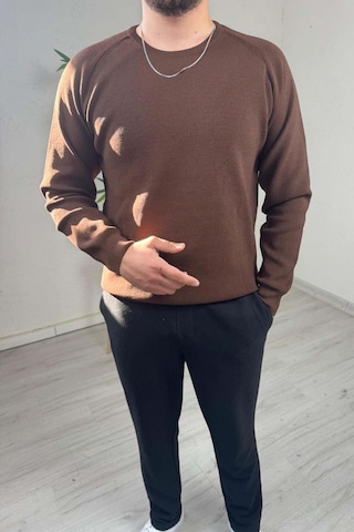 Explode - Erkek Kahve Bisiklet Yaka Slim Kazak Kahverengi