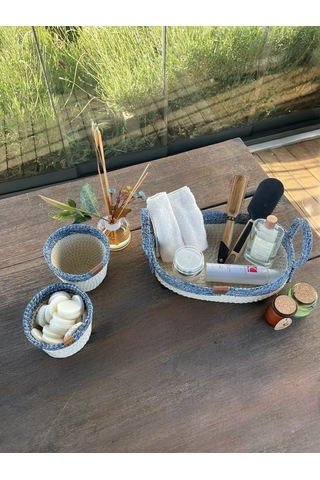 3'lü Düzenleyici Sepet Set Leke Tutmaz Mavi - Beyaz Beyaz - Mavi