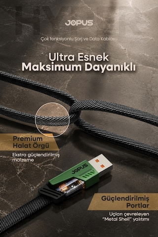 4in1 65w Pd Hızlı Şarj Kablosu İphone Android Uyumlu Type C Lightning Kumaş Örgü Data Pro 1.5 Metre -