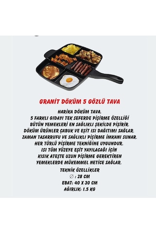 Nurgaz Granit Döküm 5 Gözlü Tava Çok Renkli