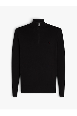 Tommy Hilfiger Pıma Org Ctn Cashmere Zıp Mock Erkek Siyah Kazak - Mw0mw28049