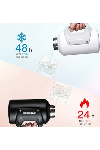 Novahub Kulplu Yalıtımlı Su Şişesi, 1183ml, Çift Katmanlı Pipetli Vakumlu Termos Beyaz Renk Beyaz