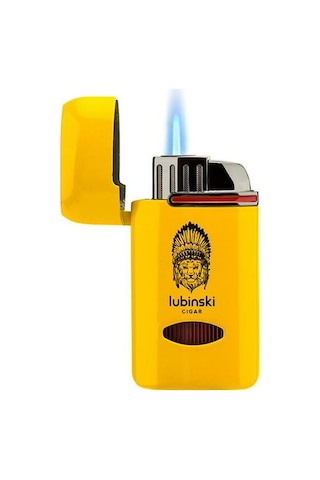 Lubinski Lion Kapaklı Delicili Tek Torch Puro Çakmağı Sarı Lb-192