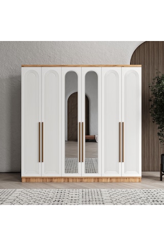 Rosa 6 Kapaklı Aynalı Komple Mdf Gardırop - Elbise Dolabı