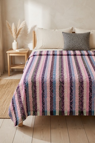 Dokuma Pike Çiftkişilik 200x220 Çok Amaçlı Bohem Yatak Örtüsü Berry Mix