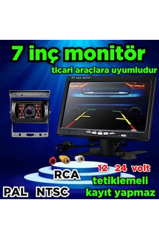 1 Adet Metal Kasa Kamera Ve 7 İnç Ekran Kayıt Yapmaz 12 24 Volt