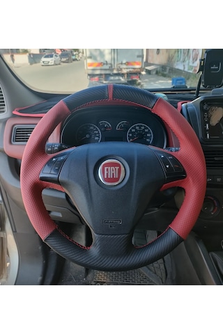 Fiat Line Tuşlu Direksiyonlara Uyumlu Araca Özgü Dikmeli Direksiyon Kılıfı Kırmızı Karbon 2945460
