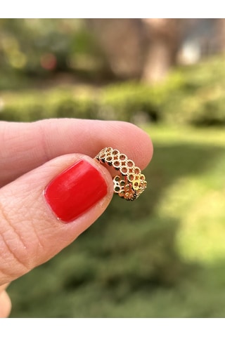 Çelik Kararmaz Kadın Sıkıştırmalı Gold Hasır Kıkırdak Küpe