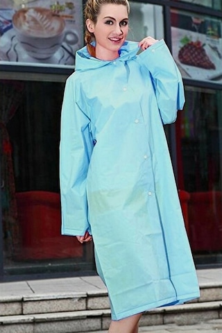 Kadın Erkek Yağmurluk Kapüşonlu Çıtçıtlı Eva Bebe Mavi Yağmurluk Bebek Mavi