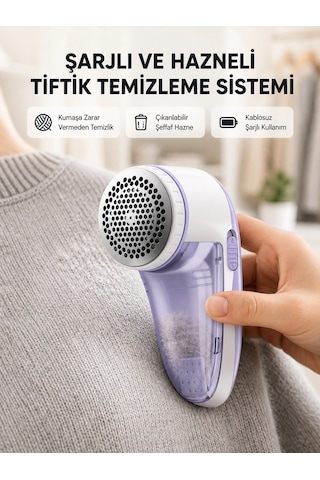 Kargo Şarjlı Tiftik Temizleyici Çıkarılabilir Hazneli, Anti-statik Fırçalı, Usb Şarjlı Najmaddin