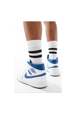 Nike Air Jordan 1 Mid Special Edition Leather Unisex Sneaker Hakiki Deri Bilekli Günlük Spor Ayakkabı Beyaz