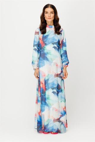 Emprime Şifon Yandan Bağlamalı Elbise Mavi-mavi Mavi