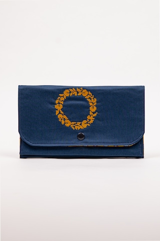 Fabric Craft Bag Kadın Cüzdan Nakışlı Kumaş Çıtçıtlı İki Bölmeli 22x13 Cm Lacivert - Sarı
