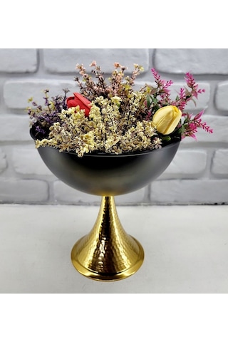 Decodelight Dekoratif Gold Dövmeli Ayak Siyah Mat Büyük Vazo 25cm Siyah - Gold