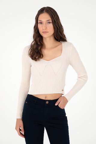 U.S. Polo Assn. Kadın Krem V Yaka Kazak 50293163-VR071