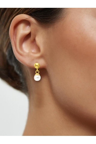 Bymissmücevherat 925 Ayar Gümüş İnci Küpe 6 Mm Gold Renk