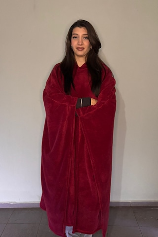 Giyilebilir Hoodie Battaniye Rahat Kalıp Tek Beden Kırmızı