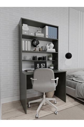 Asra Trend %100 Mdflam Raflı Çalışma Masası Bilgisayar Ofis Ders Masası Çm-03 Antrasit
