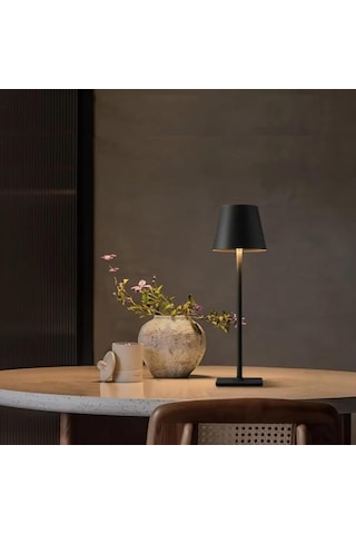 İstanbul Siyah Şarjlı Masa Lambası Dimmerli 3 Renk Işıklı Dokunmatik Cata Dekoratif Abajur Cafe Restoran Sunum Yemek Masası Üstü Lambası Siyah Metal Diğer