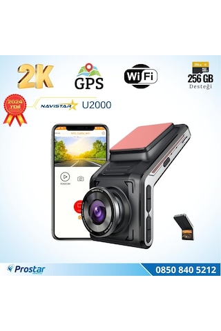 U2000 Wifi + Gps 1440p 170 Geniş Açı Gece Görüşlü Akıllı Araç İçi Kamera