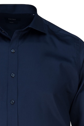 Hatemoğlu Lacivert Slim Fit Açık İtalyan Yaka Uzun Kollu Saten Gömlek