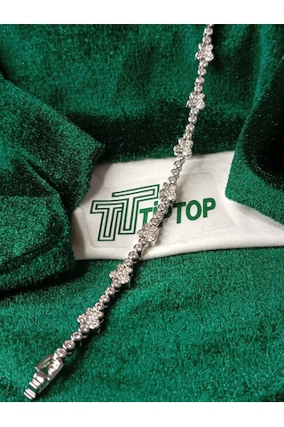 Tiptop/ Gümüş Rodyum Kaplama 3mm Kelebek Model Kristal Zirkon Taşlı Bileklik Gümüş