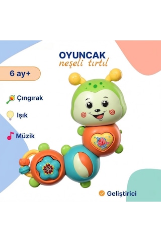 Eğlenceli Renkli Tırtıl Bebek Aksesuarı - Çıngıraklı, Aydınlatmalı Melodili Zeka Destekleyici Bebe Aktivitesi Yaş 6 Ay+