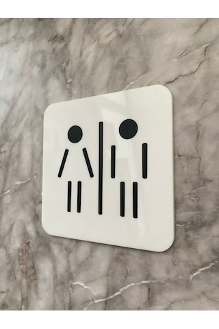 Parlak Beyaz Minimal Wc Yönlendirme Levhası Bay Ve Kendinden Yapışkanlı 10x10 Cm