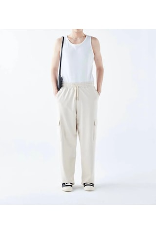 Lulikwear Kargo Cepli Eşofman Pantolon Krem Bej - Krem