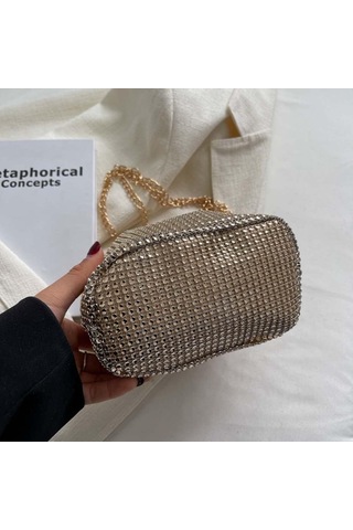 Rhinestone Kadın Omuz Çantası Yaz Zinciri Çapraz Çanta Kova Çantalar Çanta Altın