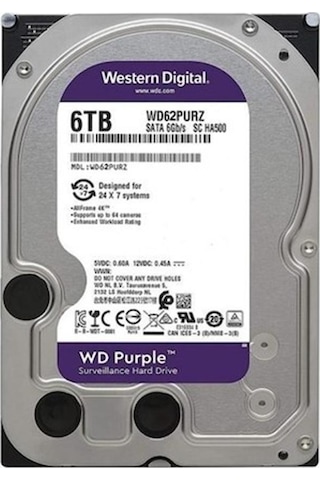 Wd 6tb Purple 3.5" 256mb Sata 6gb-s 7-24 Wd62purz Güvenlik Disk