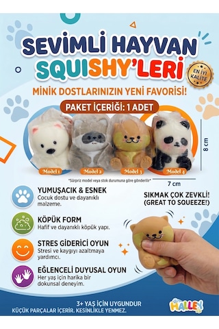 Sevimli Hayvan Figürlü Yumuşak Squishy Stres Oyuncağı Köpük Form Sıkılabilir Duyusal Oyuncak 8x7 Cm 1 Adet