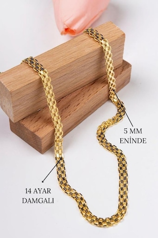 14 Ayar Altın Altın Zincir 5 Mm 50 Cm Bismark Zincir Kadın Kolye Lkznc1080