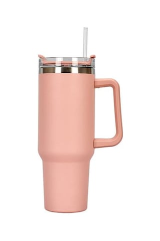 Pembe 1 Takım 1200 Ml Kahve Kulplu Fincan 304 Paslanmaz Çelik Saman Bardak Araba Yalıtımlı Tumbler