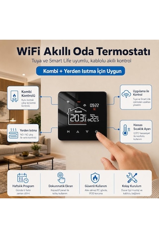 Lexroo Wifi Kablolu Akıllı Oda Termostatı Tuya Ve Smart Life Uyumlu