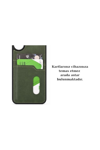 Xiaomi Poco C65 Uyumlu Deri Kartvizitli Kartlıklı Premium Telefon Kılıfı Kapak Koyu Yeşil