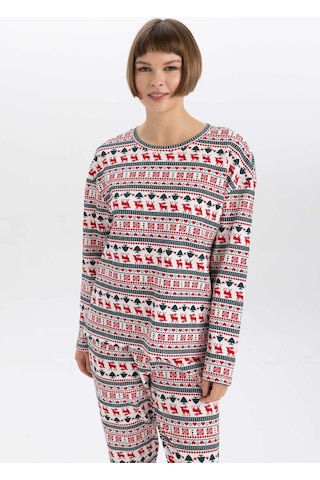 Defacto Fall in Love Yılbaşı Temalı Bisiklet Yaka Üst A3375AX23WNER105 Ekru