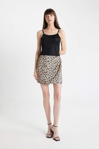 Defacto Leopar Desenli Normal Bel Saten Mini Etek D1176AX24SMER103 Ekru