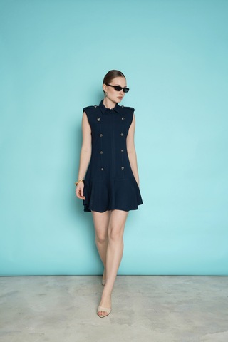 Verymoda Omuzu Apoletli Sıfır Kol Mini Elbise Vmd2974 Lacivert