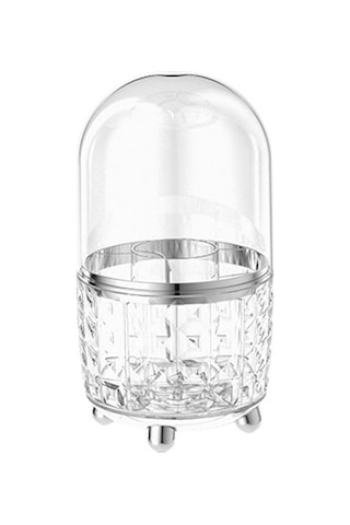 Symbee Plastik Döner Makyaj Fırçası Kutusu - 6 Bölmeli, Kapaklı, Toz Koruyucu, Masaüstü Organizer Şeffaf Gümüş Şeffaf