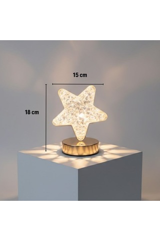 Yıldız Model Kristal Led Masa Lambası Dokunmatik, 3 Renk Işık Modlu, Şarjlı Mini Dekoratif Gece Lambası Çok Renkli